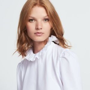 Sandro Rosane Cotton Top with High Ruffled Neck